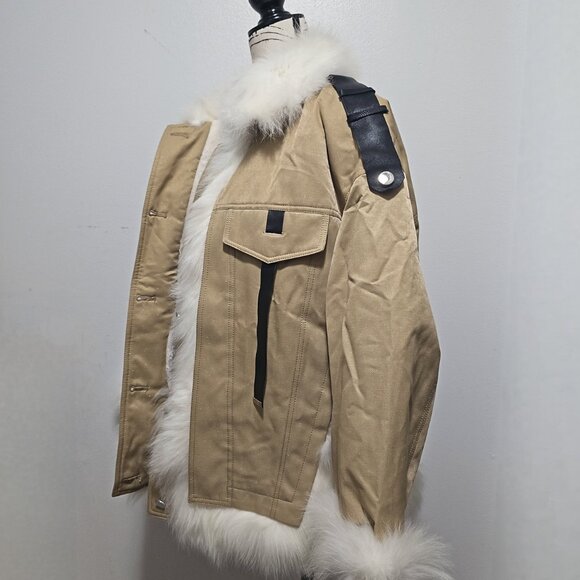 New Real Toscana Sheepskin Lamb Fur-lined Coat Jacket Beige Tan Stone Military - Picture 3 of 5